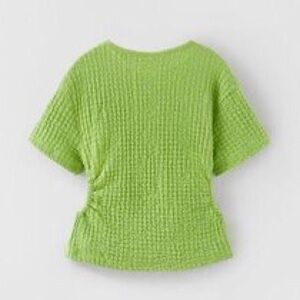NWOT Zara Girls Green Textured Side Ruched Cut Out Short Sleeve Tee Size 13/14